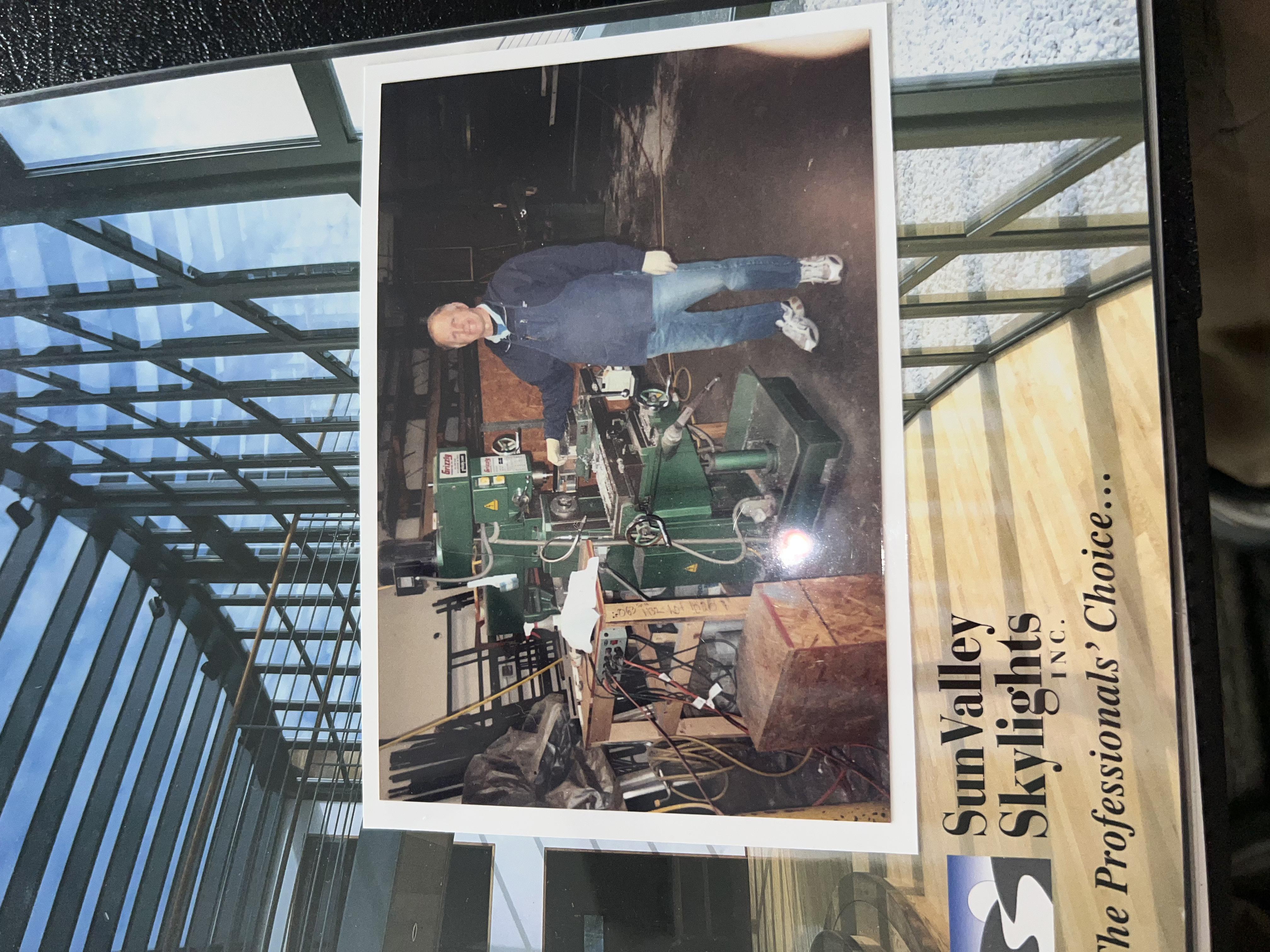 Michael in his workshop at Sun Valley Skylights — Grizzly milling machine